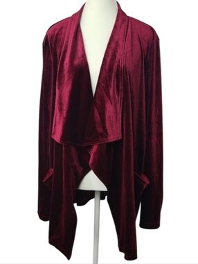 Burgundy Wine Red Women’s Velour Waterfall Cardigan Relaxed Fit Cozy Layering